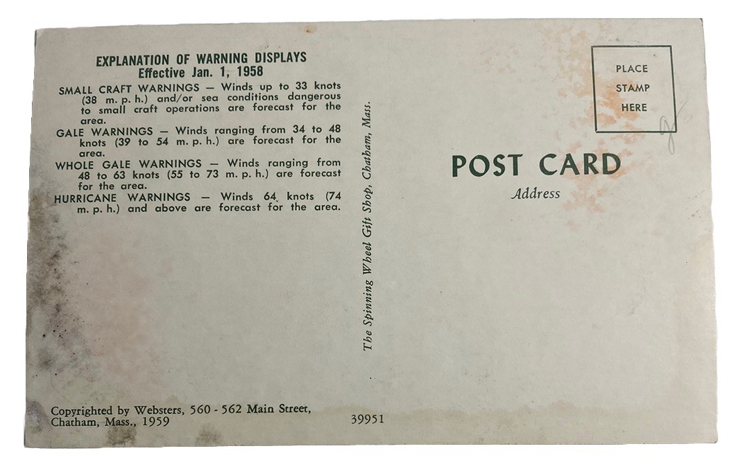 Weather Warning Signal Flags ~ Chatham Cape Cod MA ~ Vintage Postcard