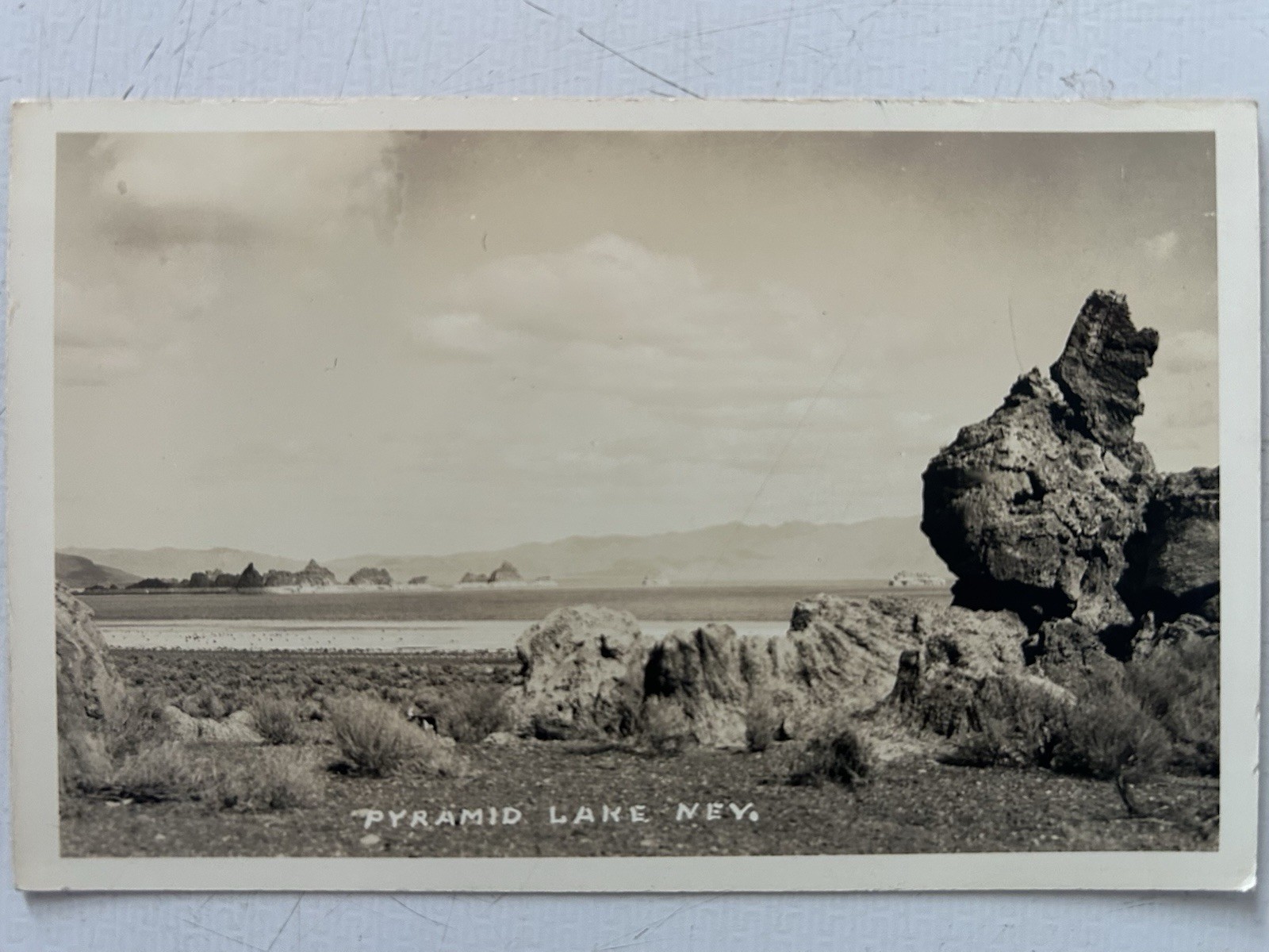 Real Photo Postcard NV I494 Pyramids at Pyramid Lake Nev Rock Formations ca1930s
