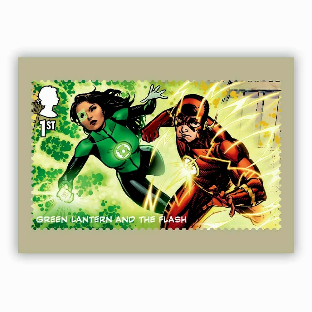 DC UNIVERSE, GREEN LANTERN AND FLASH, ORIGINAL ROYAL MAIL POSTCARD, YEAR 2021