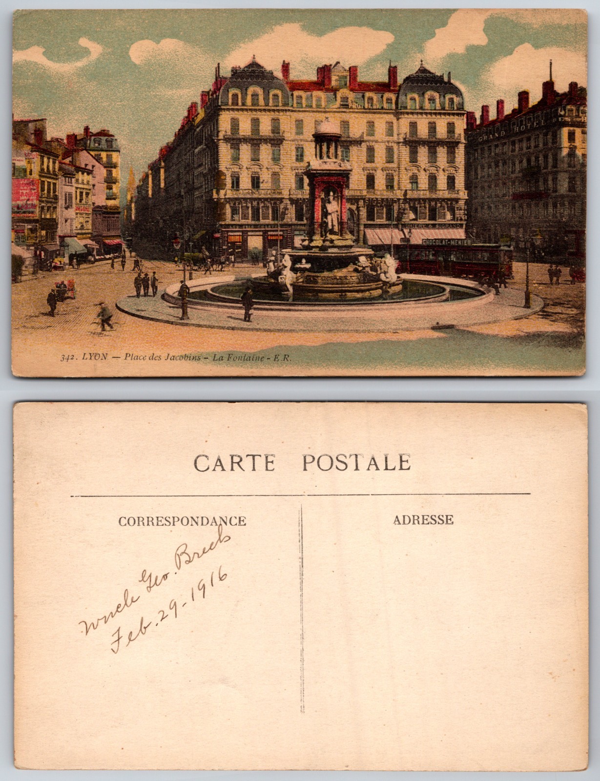 Lyon France Place Des Jacobins Fountain Postcard