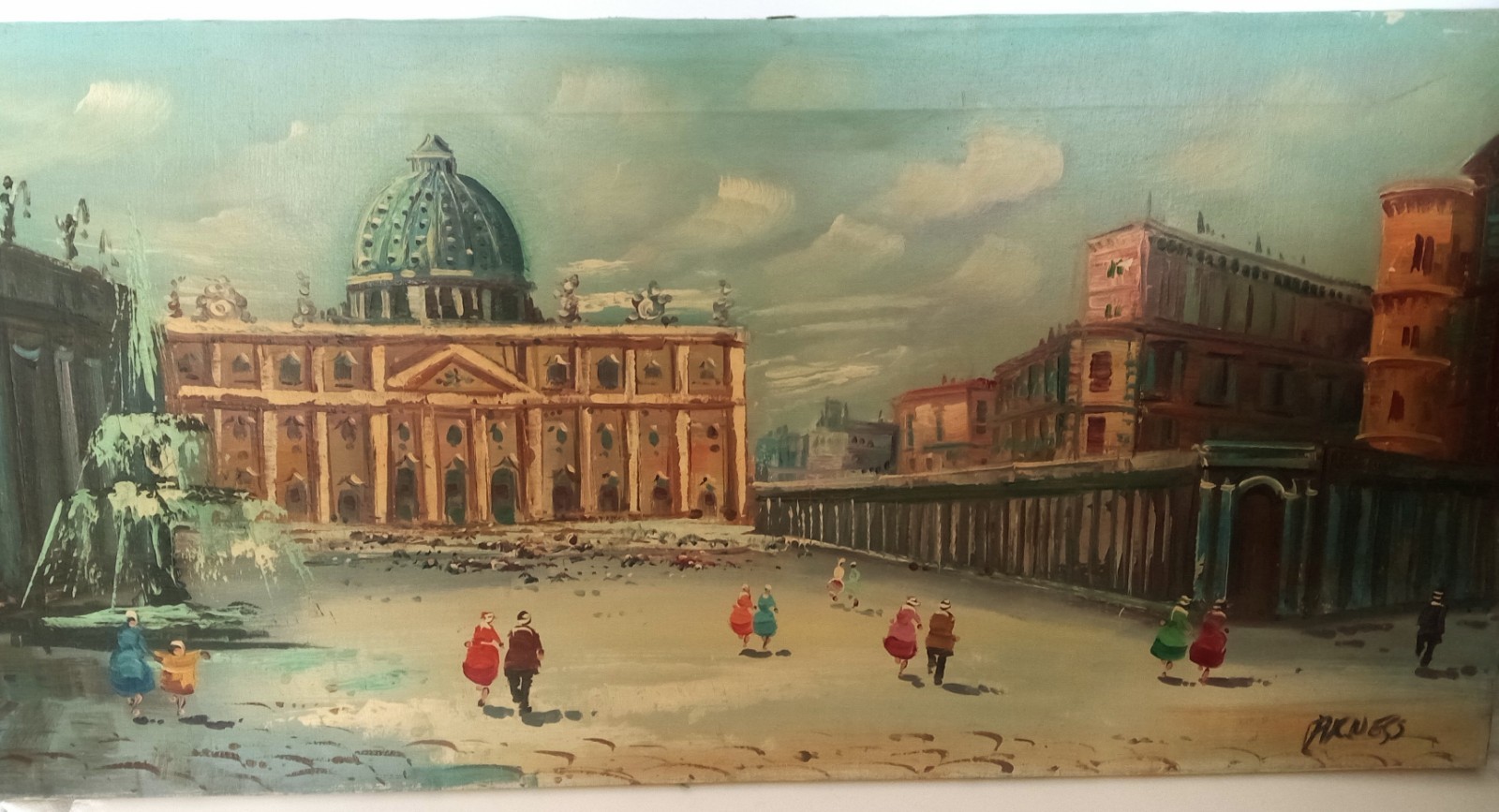 1950’s Vintage Original Painting St Peter’s Basilica Of Rome Signed By Artist
