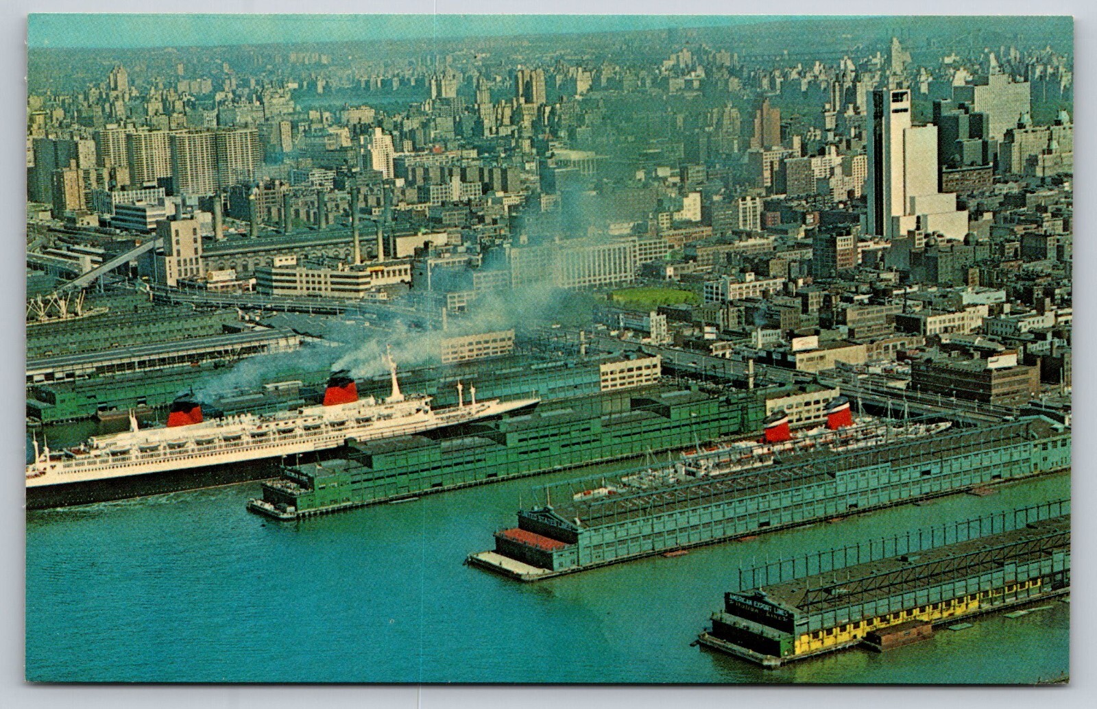 Postcard New York NYC Ships From Around The World at City Piers 50J