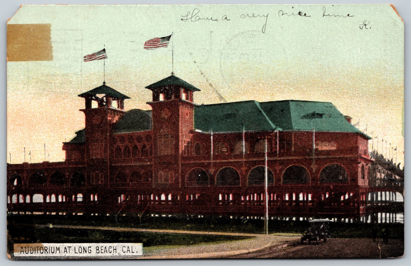 1907 Auditorium Long Beach California ANTIQUE Postcard 8639
