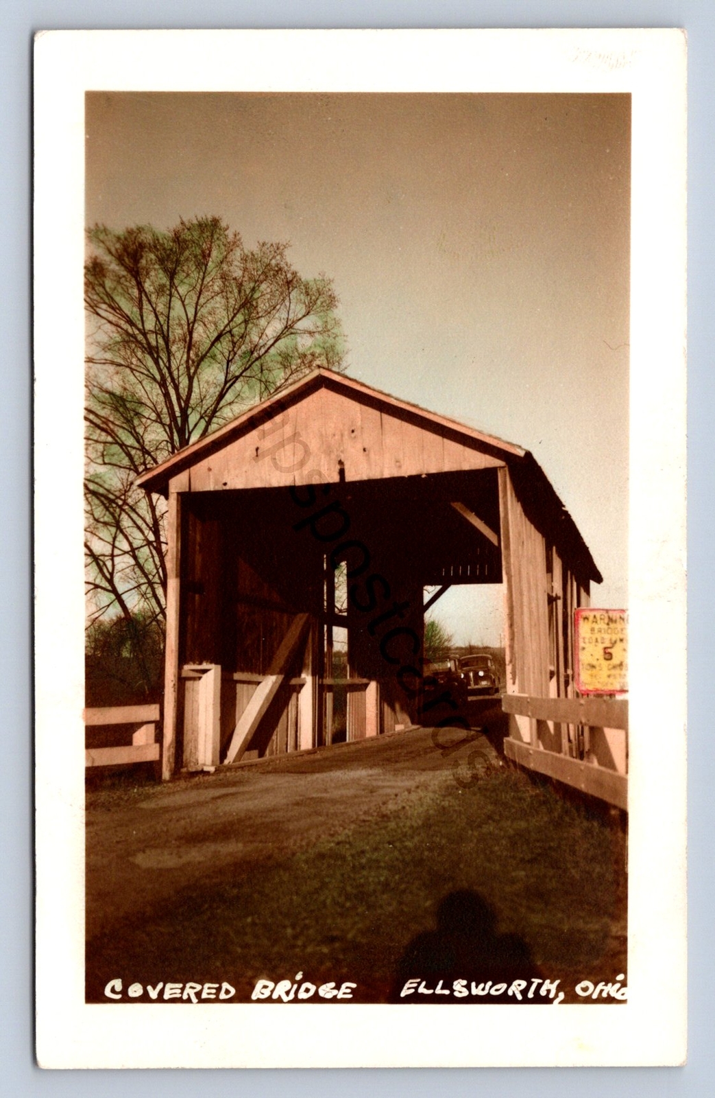 DC1/ Ellsworth Ohio RPPC Postcard c1940s Covered Bridge Color Image 160