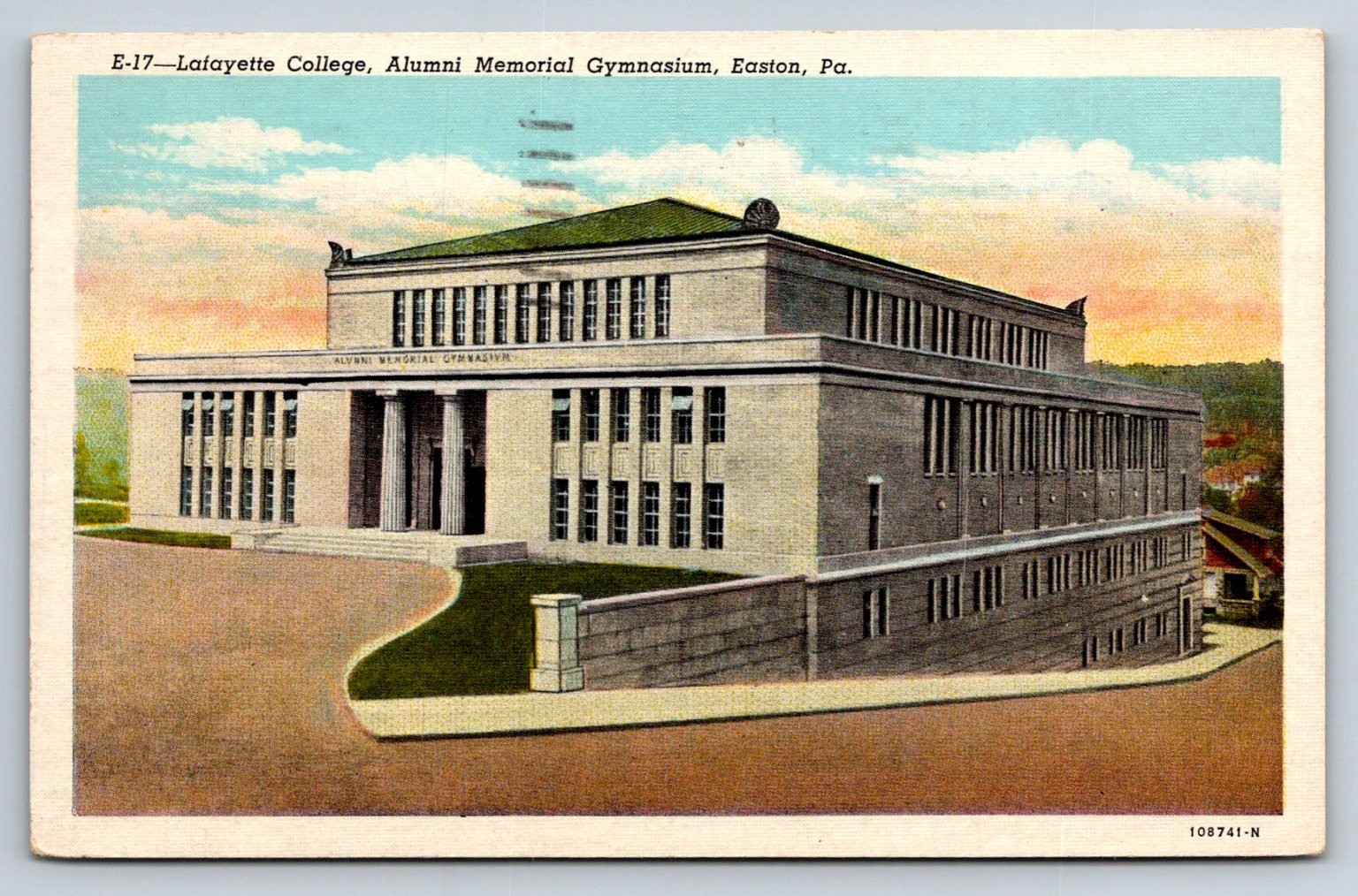Lafayette College Alumni Memorial Gymnasium Easton PA Postcard 1940s