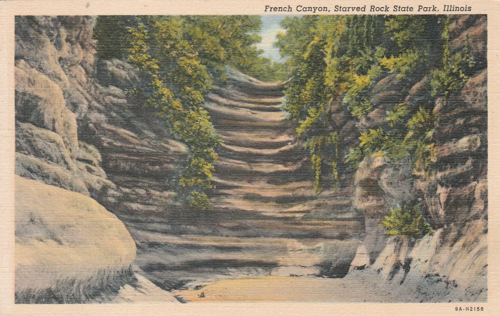 French Canyon Starved Rock State Park Illinois Vintage Linen postcard