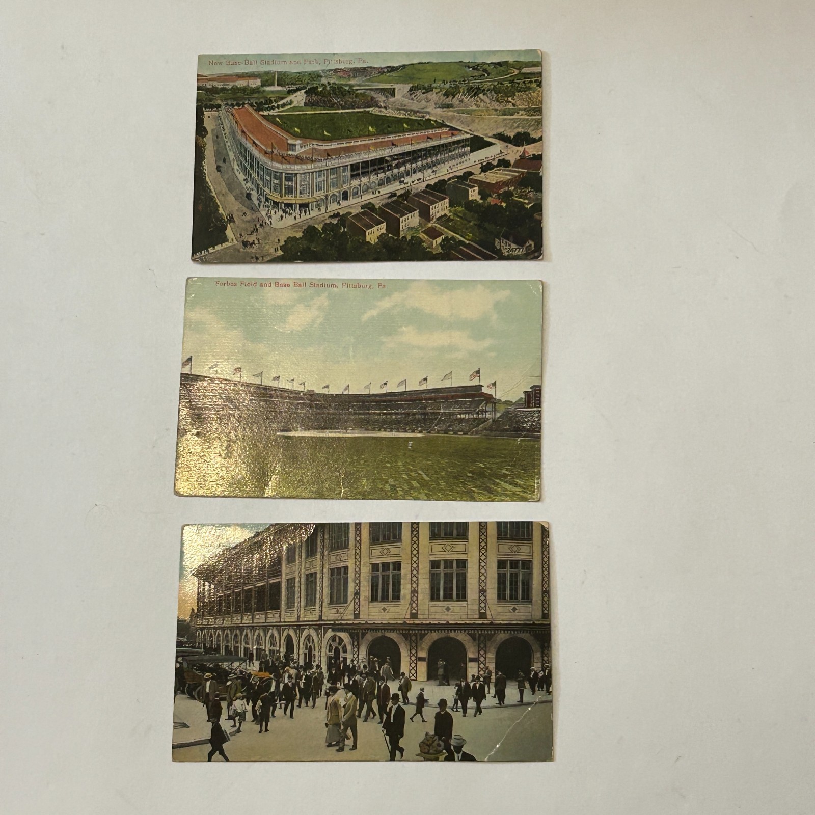 Vtg 1909 Lot of 3 Forbes Field Postcards Baseball Original Crowd Pittsburgh PA