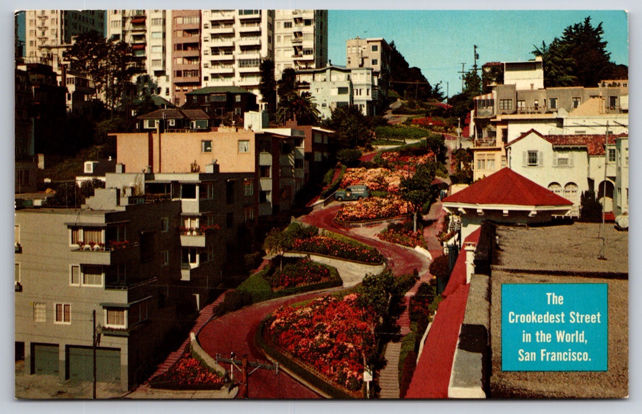 Crookedest Street Postcard San Francisco Lombard Street Scenic View City CA USA