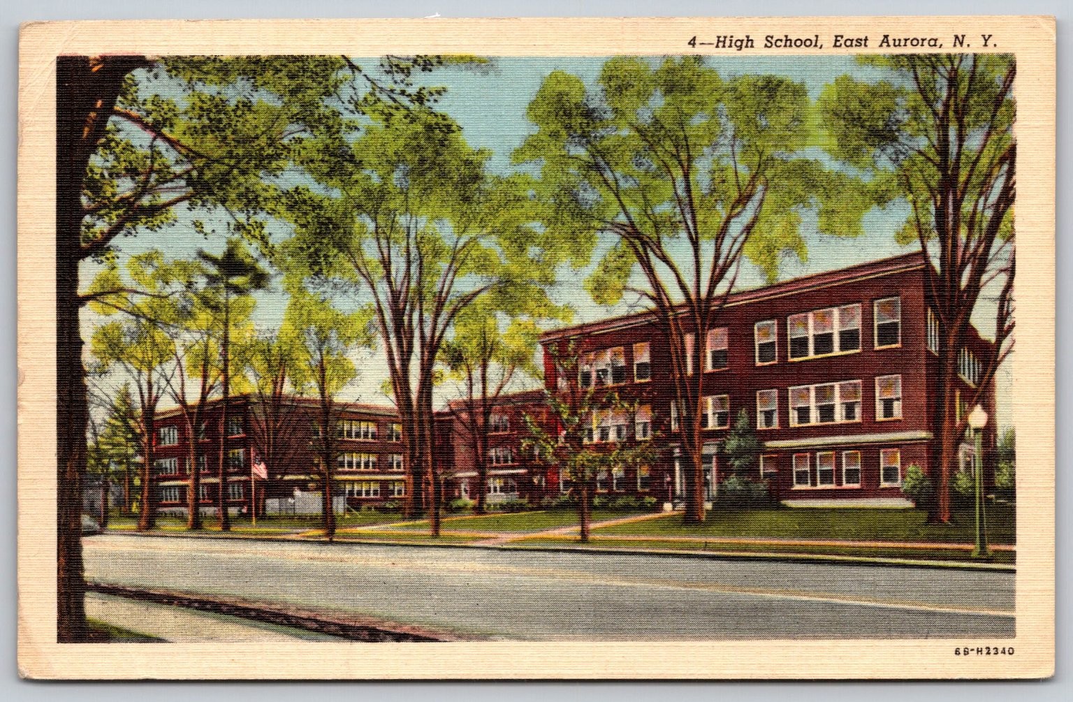 East Aurora NY High School 1940 Postcard Curteich-Chicago Art-Colortone AA429