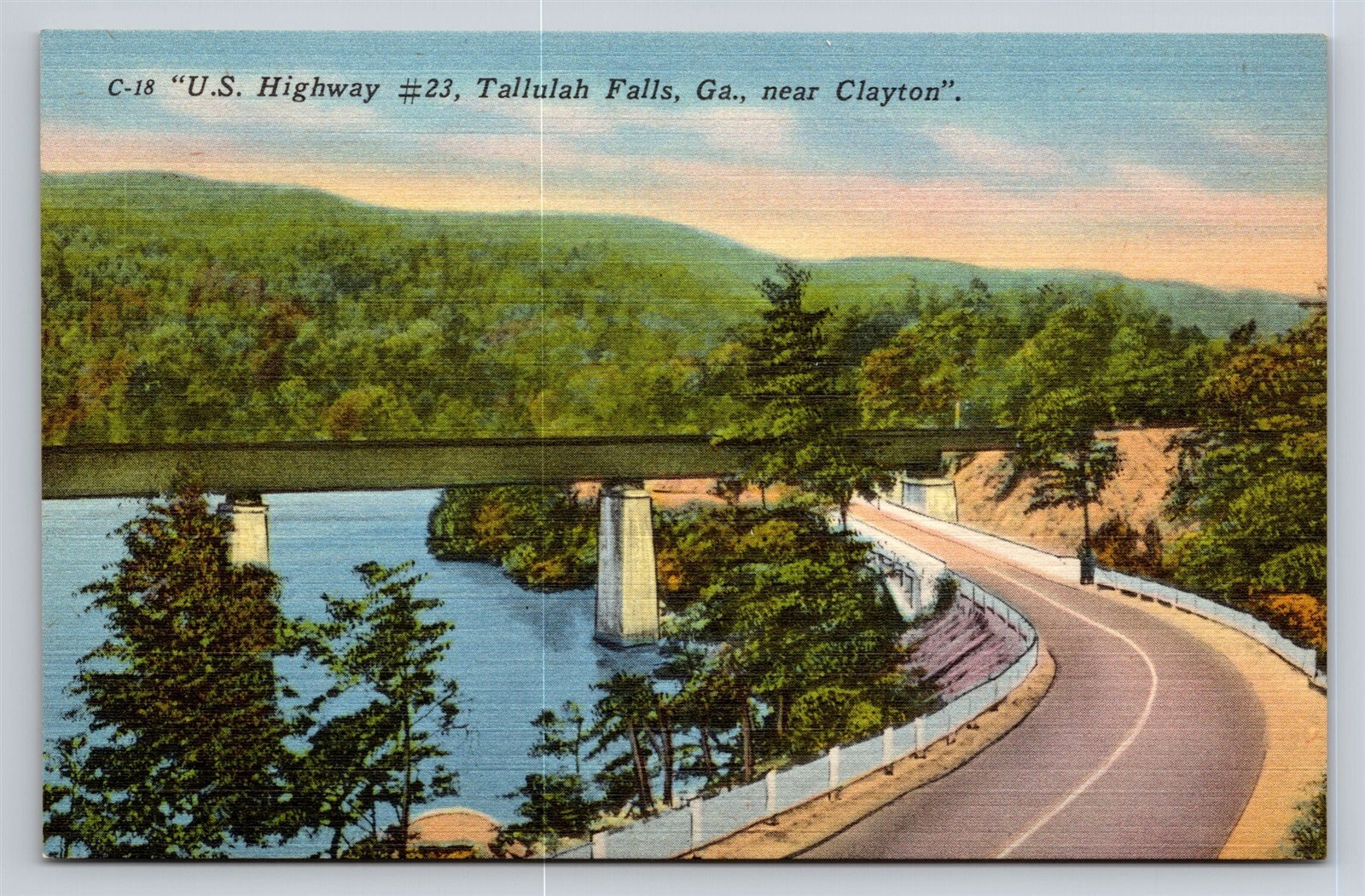 Tallulah Falls GA US Highway Route 23 near Clayton GA Vintage Postcard View