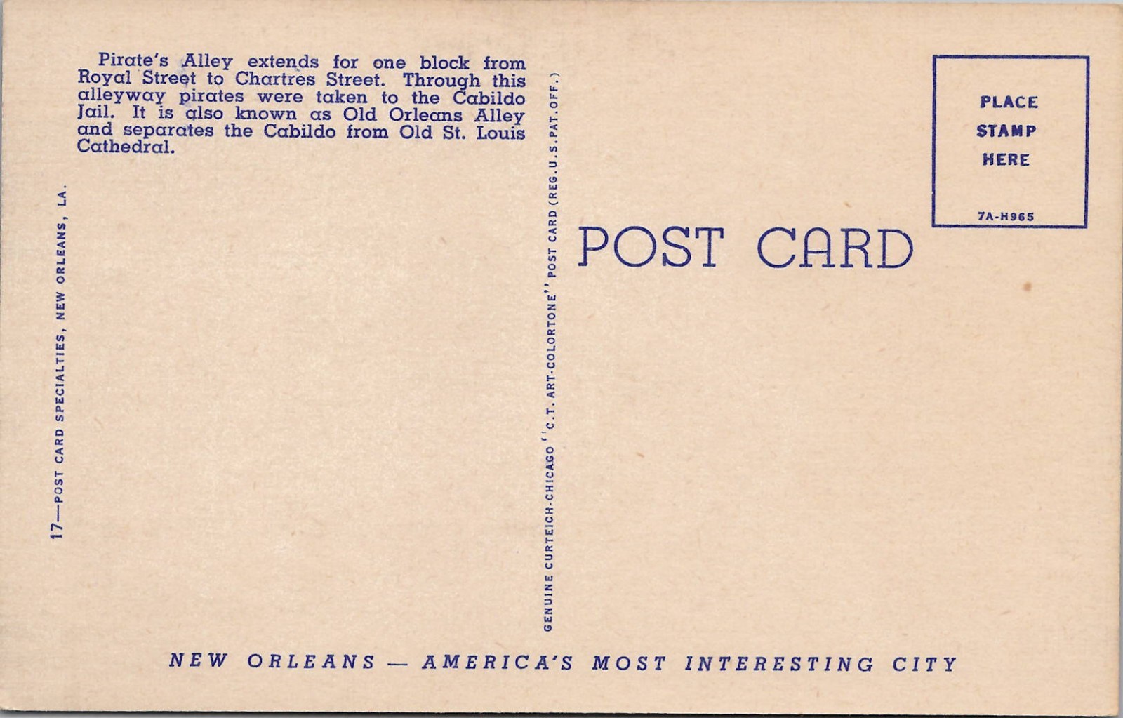 New Orleans Louisiana Pirate’s Alley Postcard