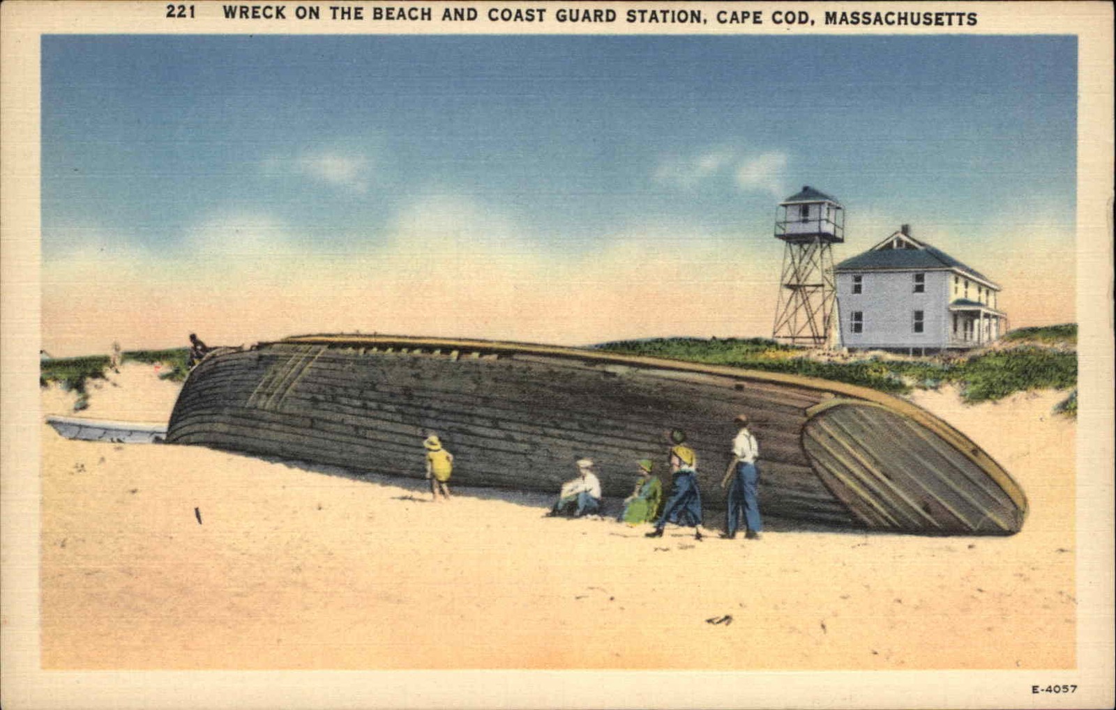 Cape Cod Massachusetts Coast Guard Station Shipwreck c1930-50s Vintage Postcard