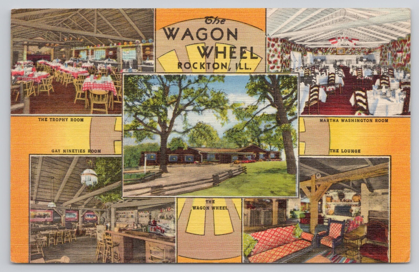 Wagon Wheel Restaurant Multiview Rockton IL Illinois 1961 Postcard