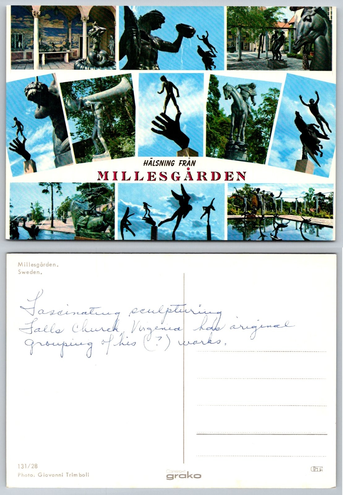 Continental Greetings from Millesgården Sweden Sculpture Park Postcard PB289-O