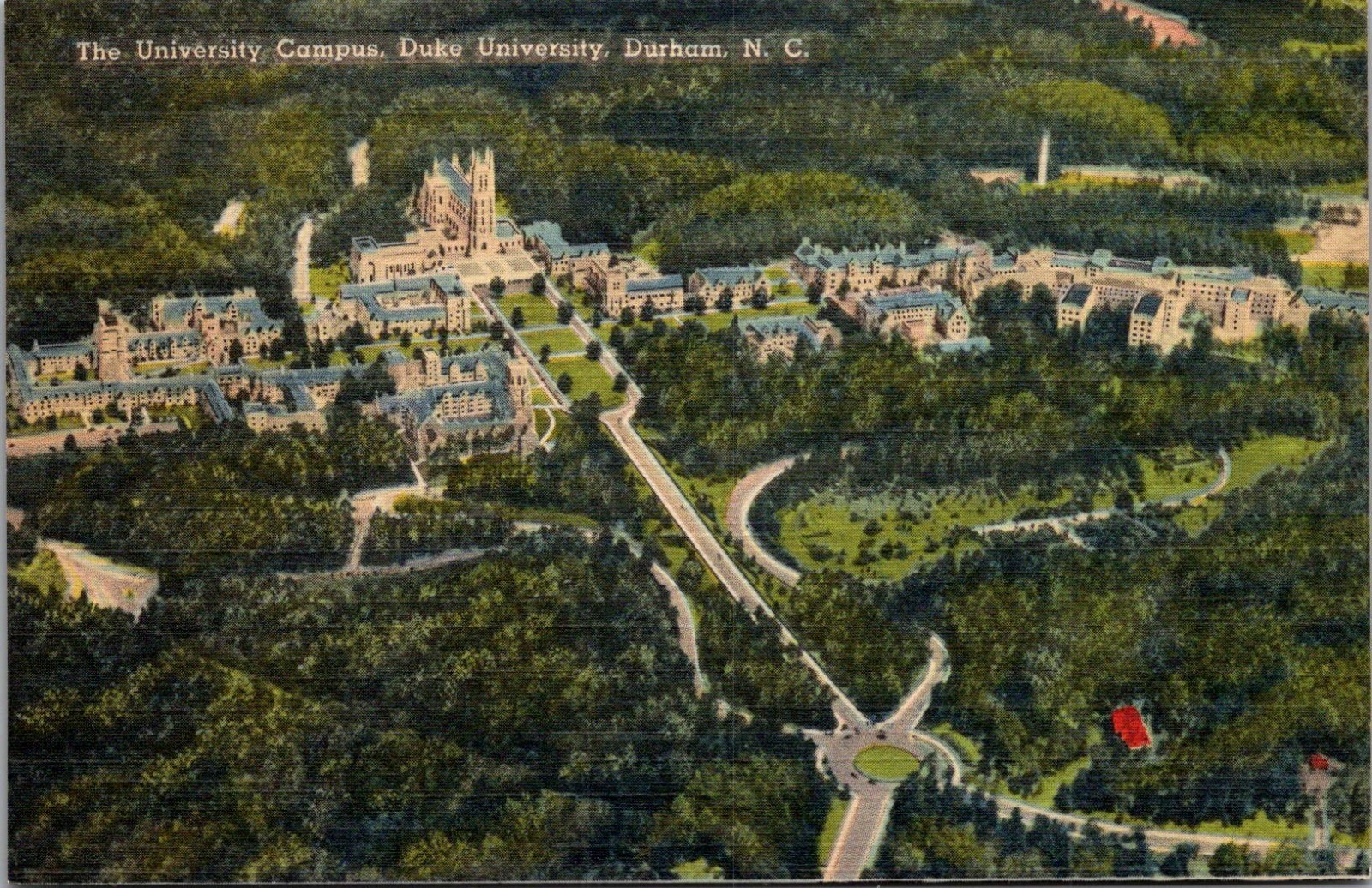 Vintage Linen Postcard – Duke University Aerial View Campus Durham NC 1932 (D7)