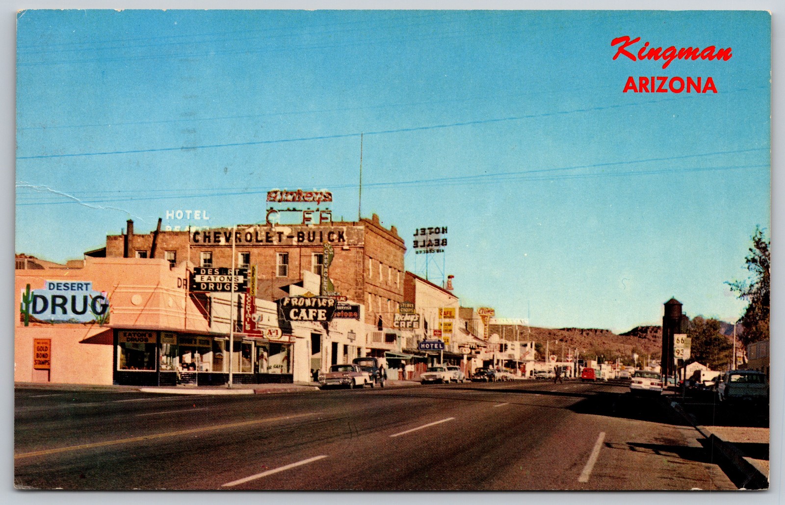 Kingman Arizona Route 66 Main Street Neon Signs Classic Cars Postcard