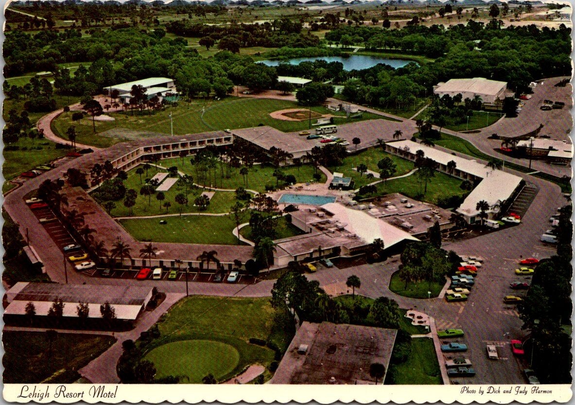 Lehigh Resort Motel Lehigh Acres Florida c1980 Aerial View Postcard
