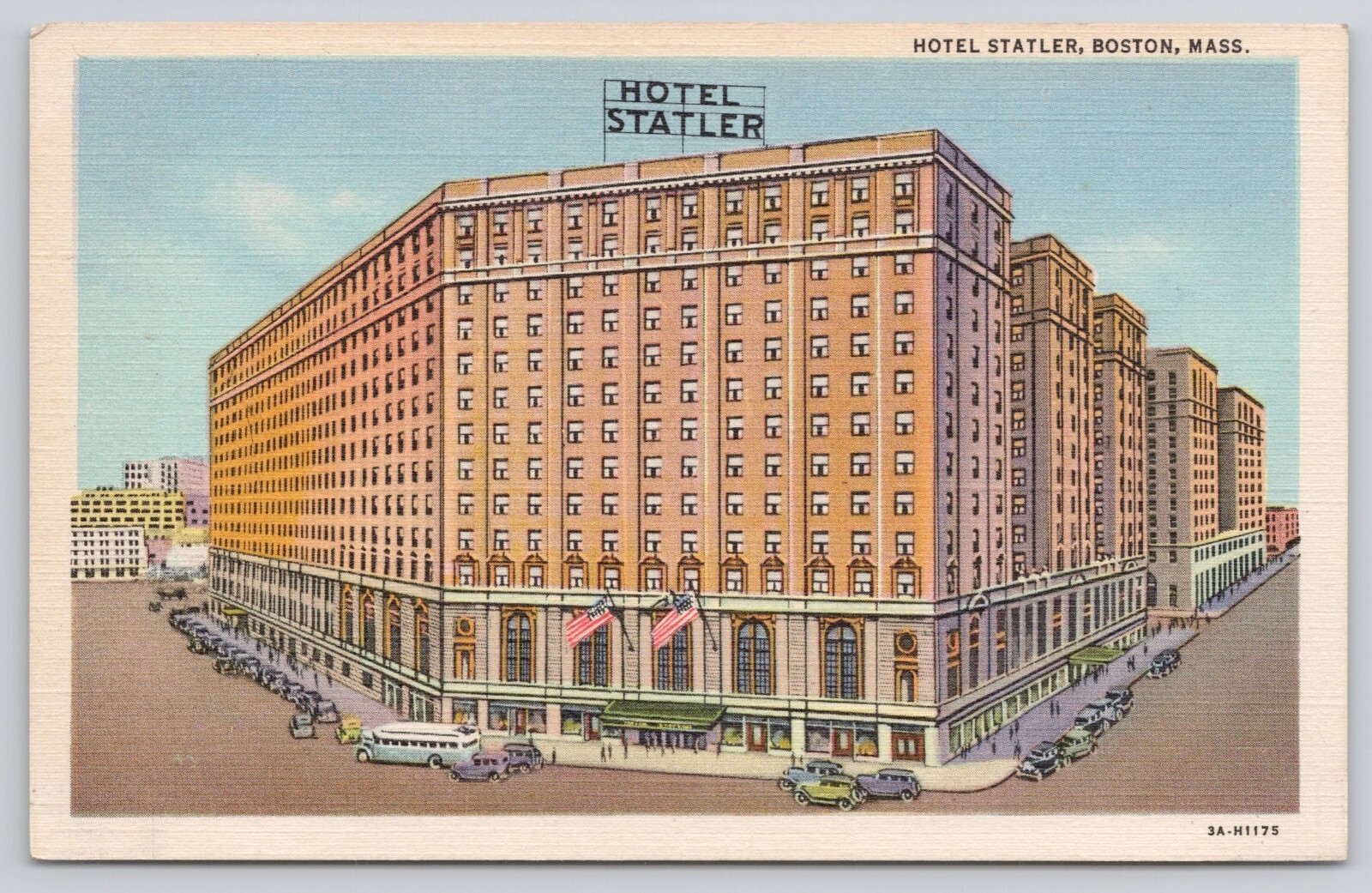Hotel Statler Boston Massachusetts MA Vintage Linen Postcard