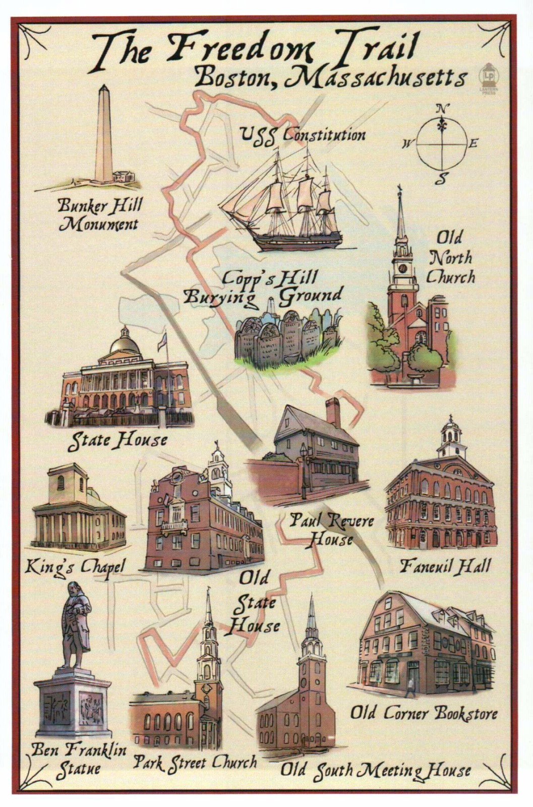 The Freedom Trail, Boston Massachusetts, USS Constitution etc. – Modern Postcard