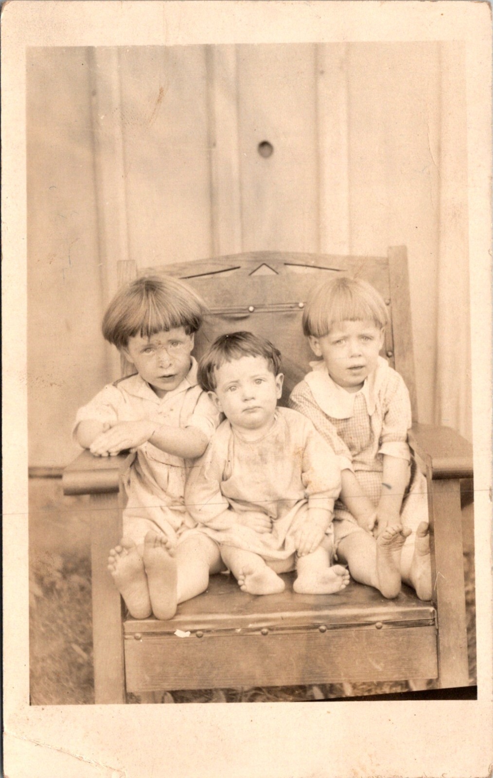 RPPC Postcard Studio Photograph Three Small Children in Chair 1924-1949 23131