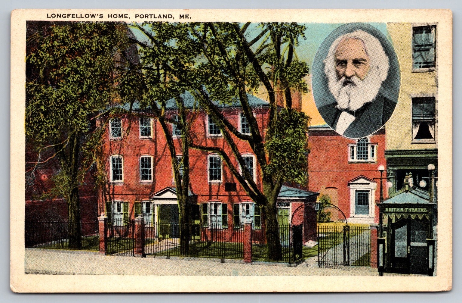 Longfellow’s Home Portland ME Postcard Chisholm Bros. Keith’s Theatre Poet