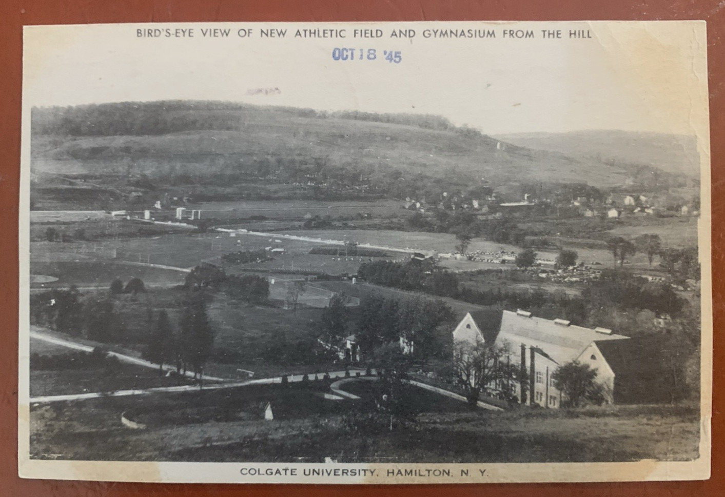 Aerial View Athletic Field and Gymnasium Colgate University Hamilton NY Postcard