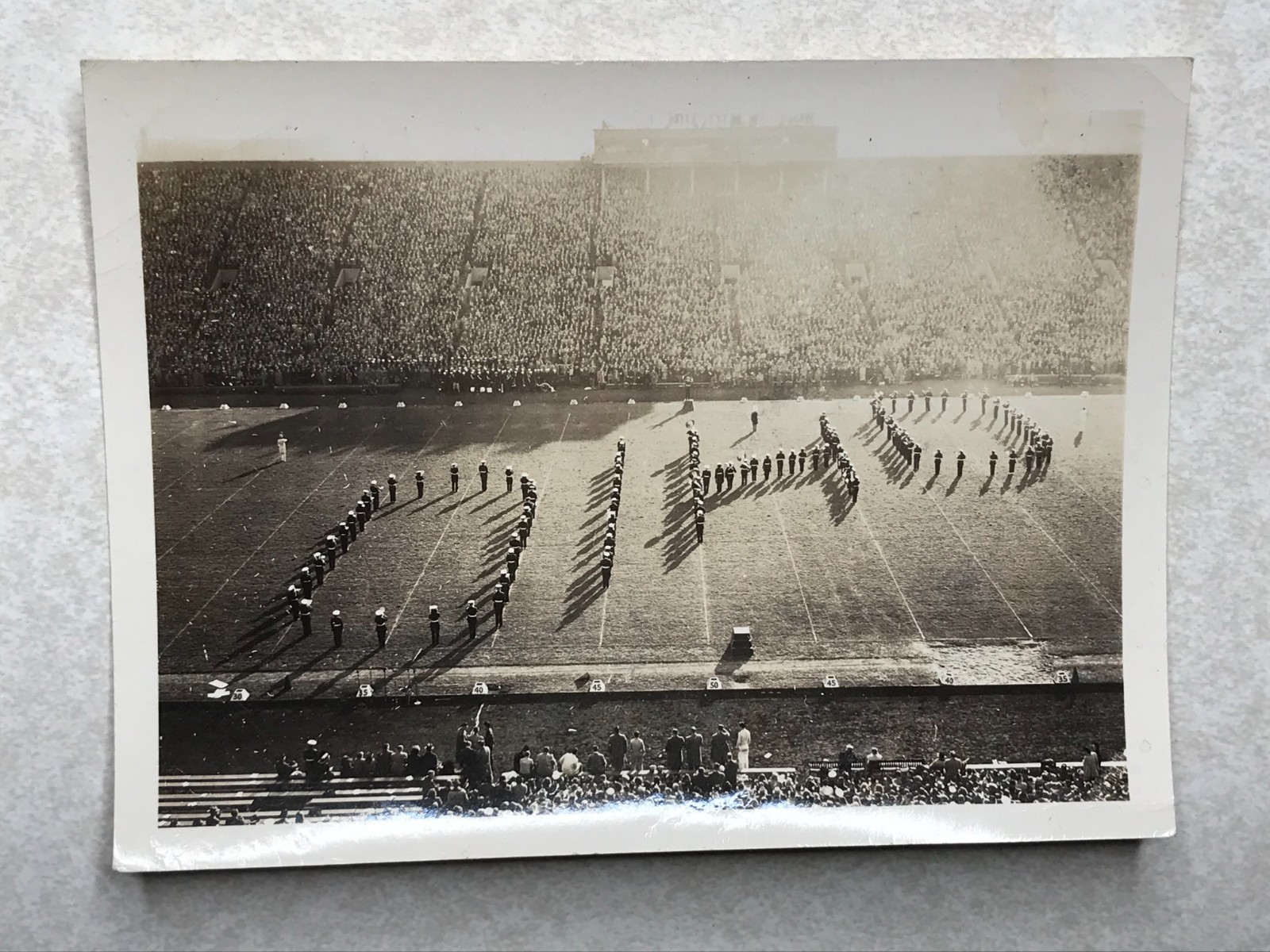 N2030 Vintage Postcard 3.25 x 4. 375 Marching Band spelling Ohio Football Field