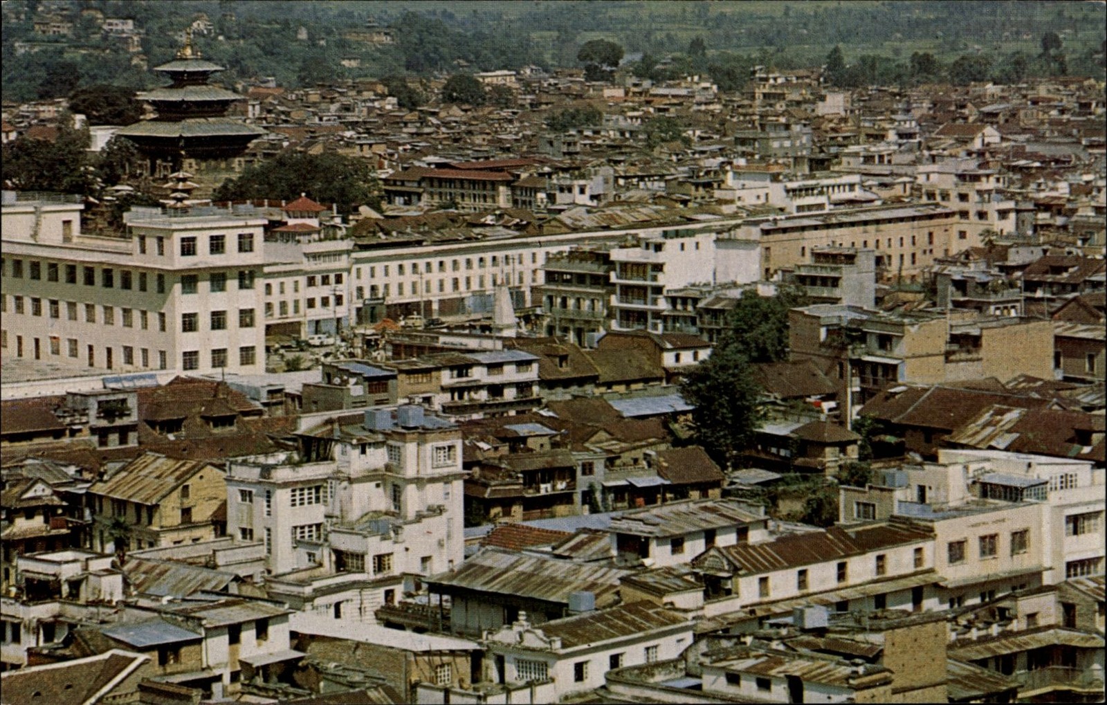 Kathmandu Nepal Cityscape Pagoda Temple Birds Eye vintage postcard