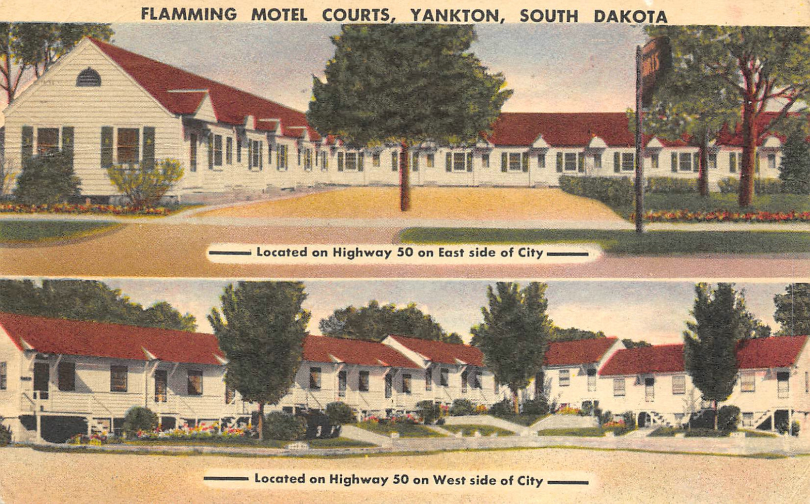 Yankton, South Dakota FLAMMING MOTEL COURTS Roadside 1954 Linen Vintage Postcard
