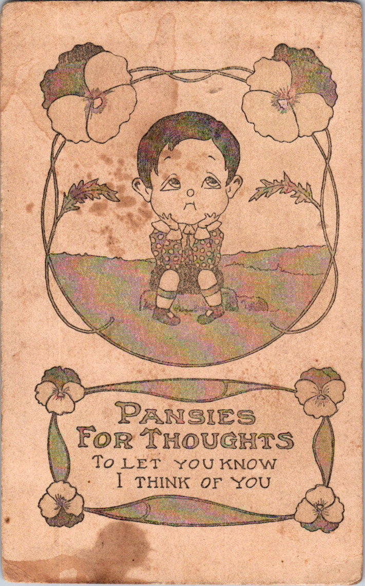 Vintage Postcard Sentimental Artwork Pansies For Thoughts Decorative Style
