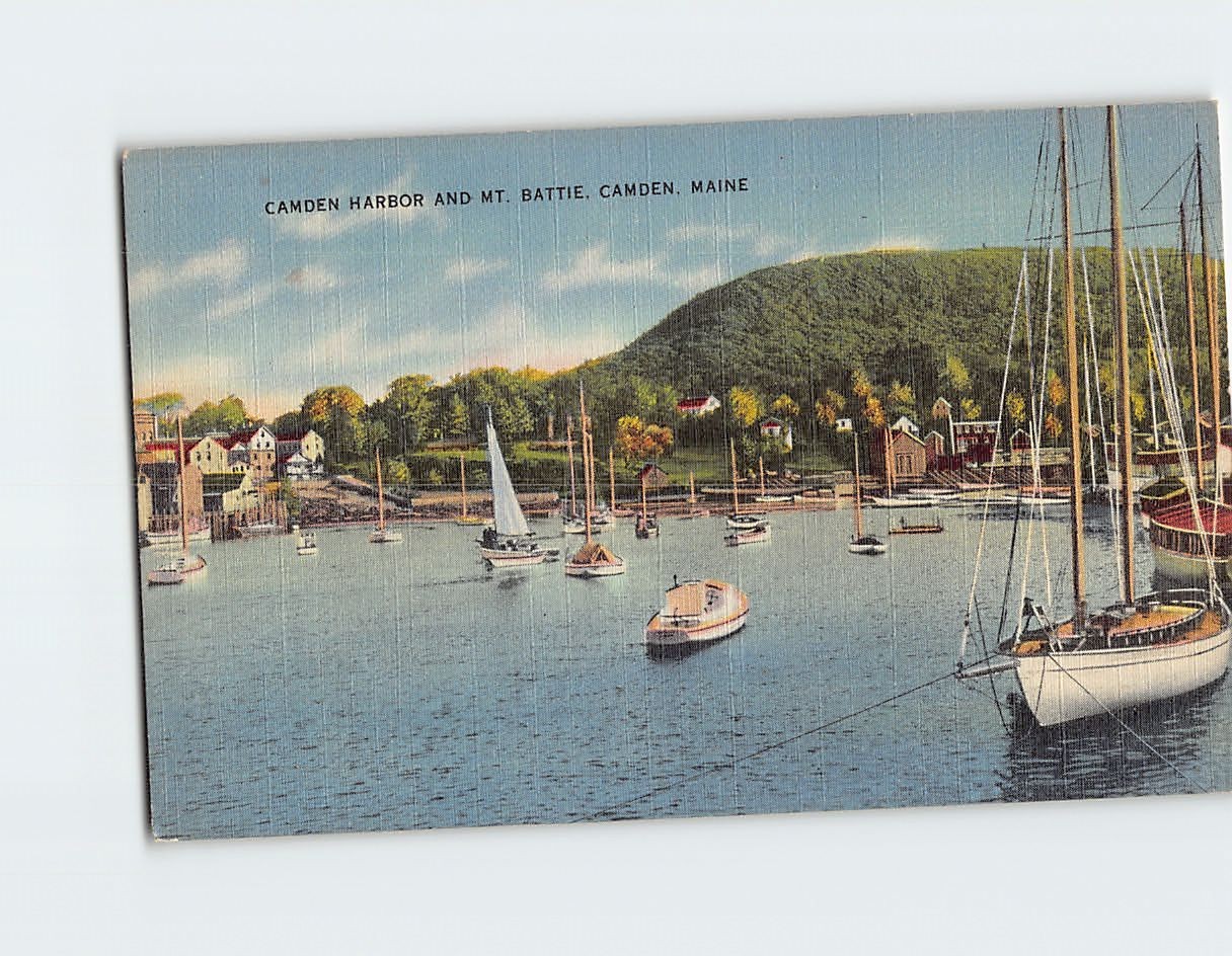 Postcard Camden Harbor & Mt. Battie Camden Maine USA