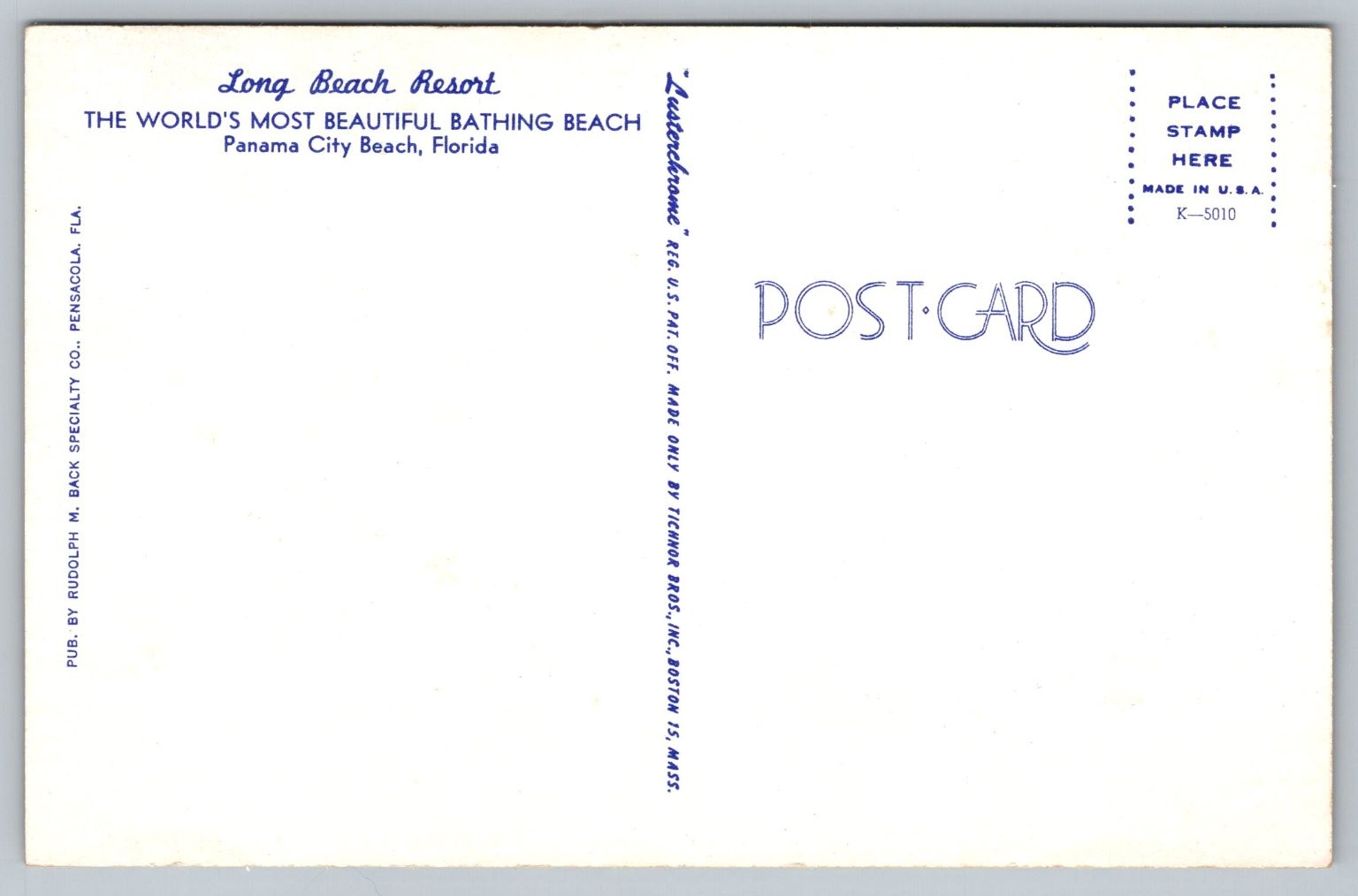 Panama City Beach Florida Lusterchrome Postcard Long Beach Resort 1950s 60s