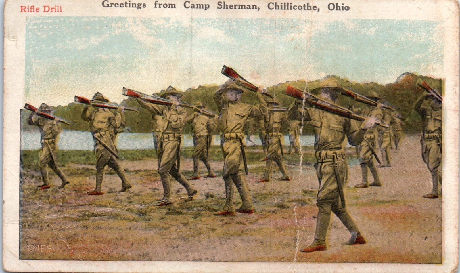 1910s Rifle Drill Greetings from Camp Sherman Chillicothe Ohio Postcard