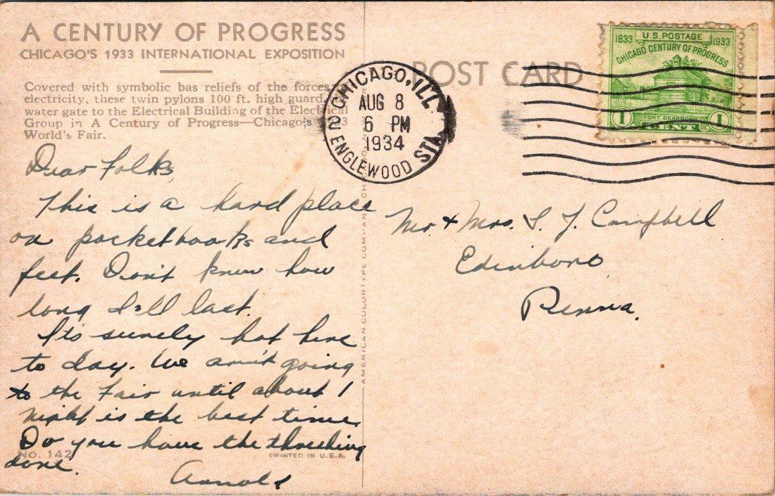 Vtg Posted 1934 BOAT LANDING CHICAGO 1933 INTERNATIONAL EXPOISTION Postcard