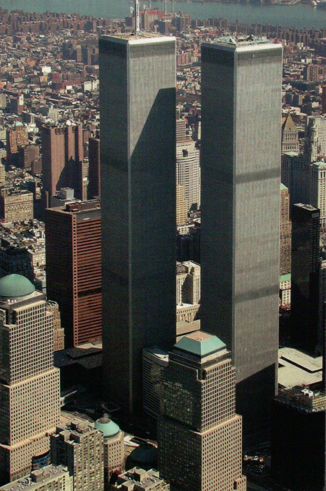 World Trade Center Aerial, Twin Towers, New York City, NY, Manhattan — Postcard