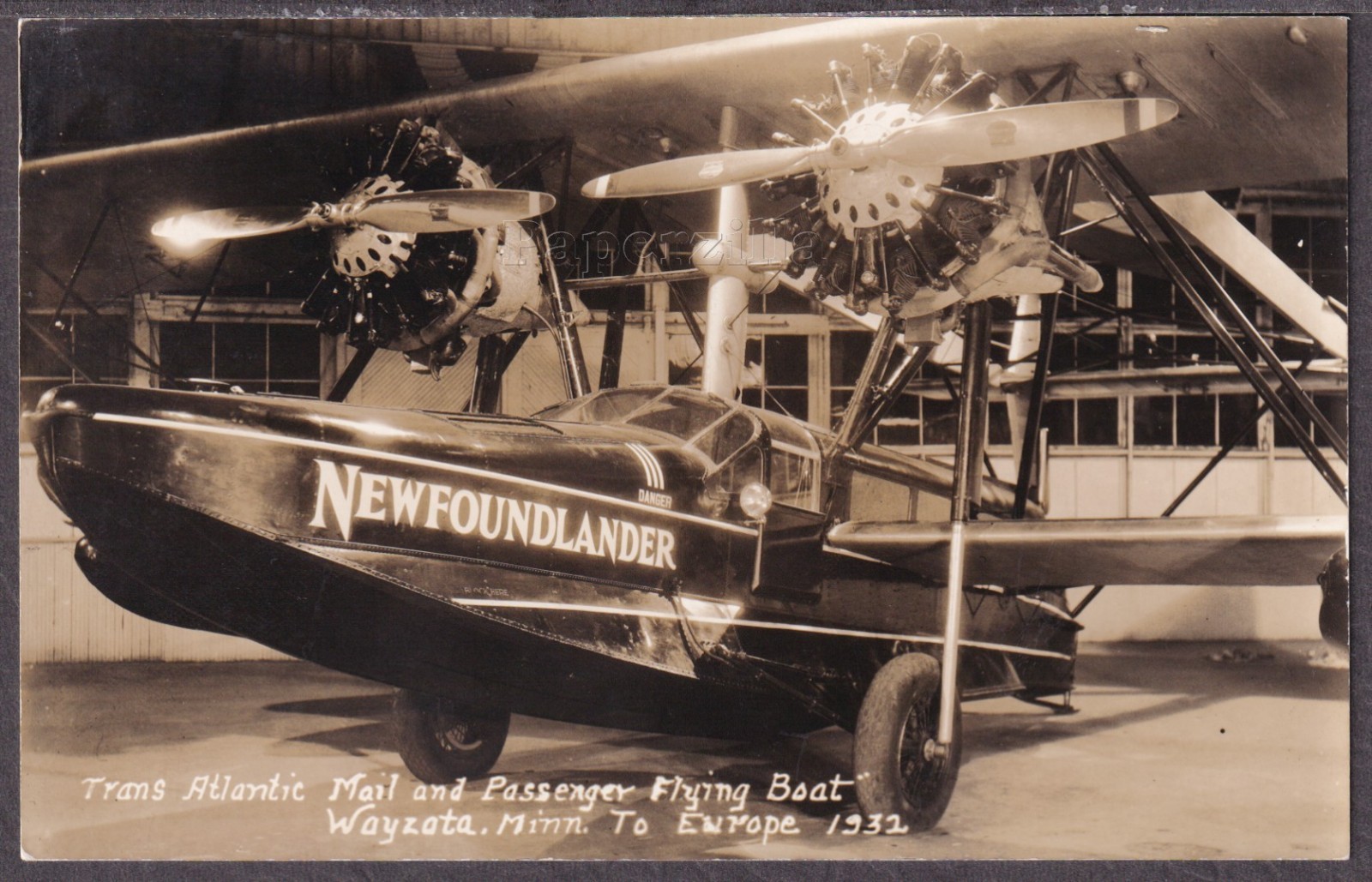 MN Wayzota RPPC 1932 NEWFOUNDLANDER FLYING BOAT AIRPLANE Transatlantic Mail