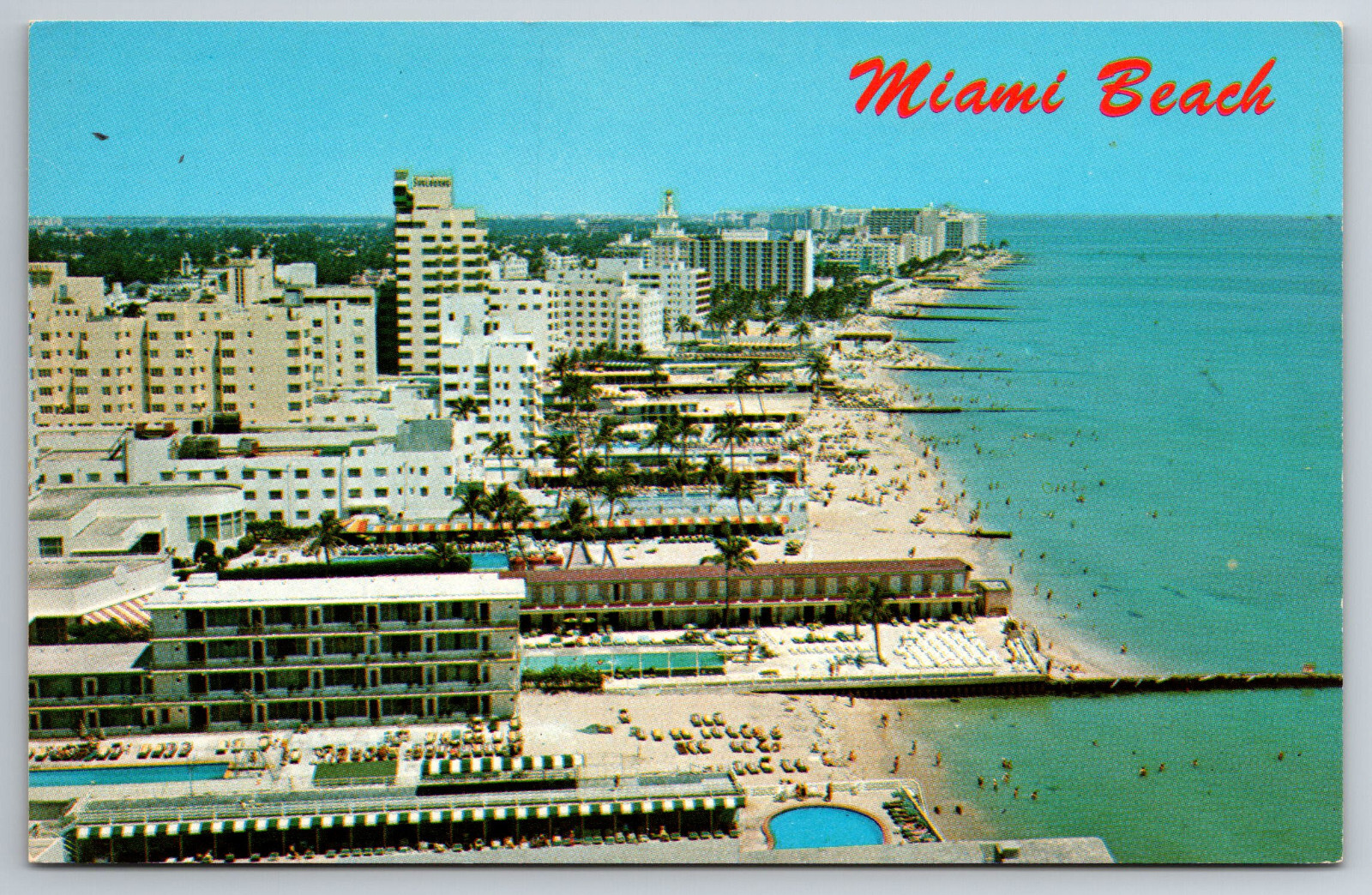 Vintage Postcard FL Miami Beach Aerial View Shoreline Hotels ~8865