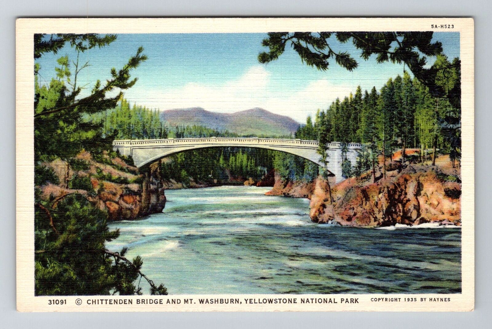 Yellowstone Park, WY-Wyoming, Chittenden Bridge Mt Washburn , Vintage Postcard