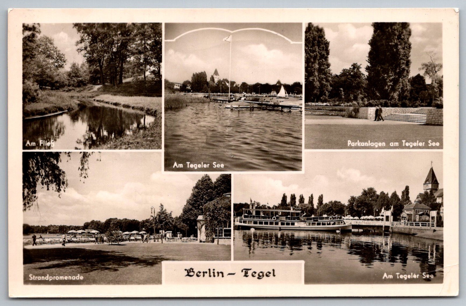 Berlin Tegel Am Tegeler See Strandpromenade Parkanlagen 1955 RPPC