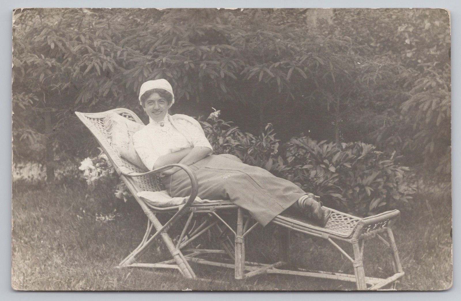 Vintage Minnesota WWI Photo Postcard Woman Lounge Chair German Stamps RPPC WB