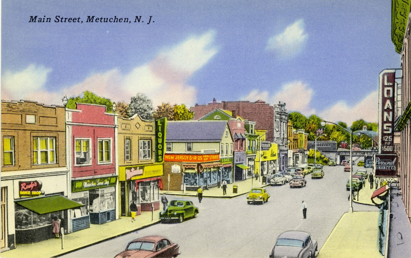 Metuchen NJ – Main Street vintage autos Store fronts New Jersey postcard