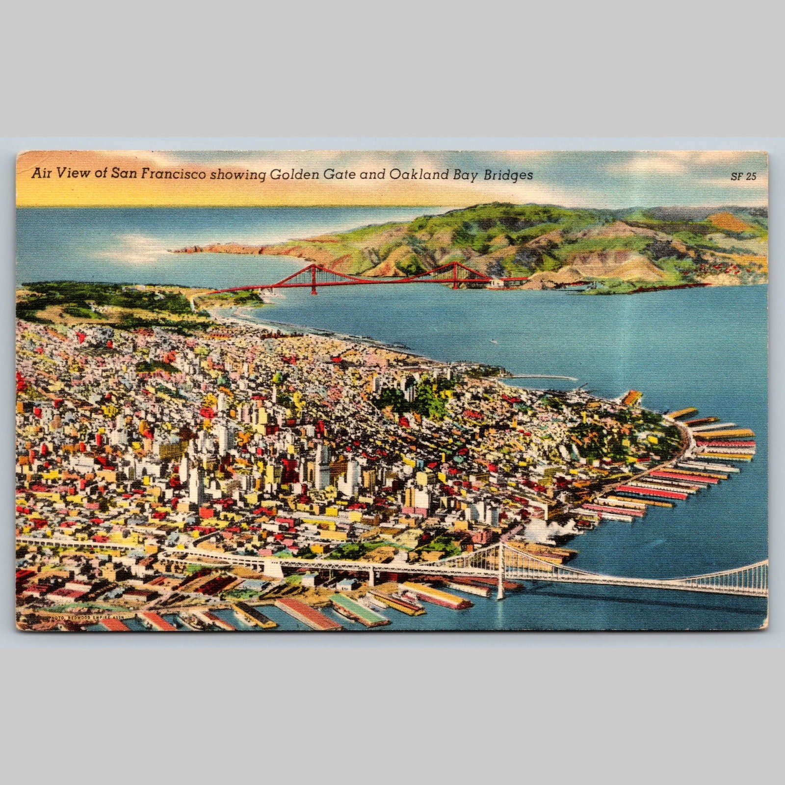 Postcard Air View San Francisco Golden Gate Oakland Bay Bridges