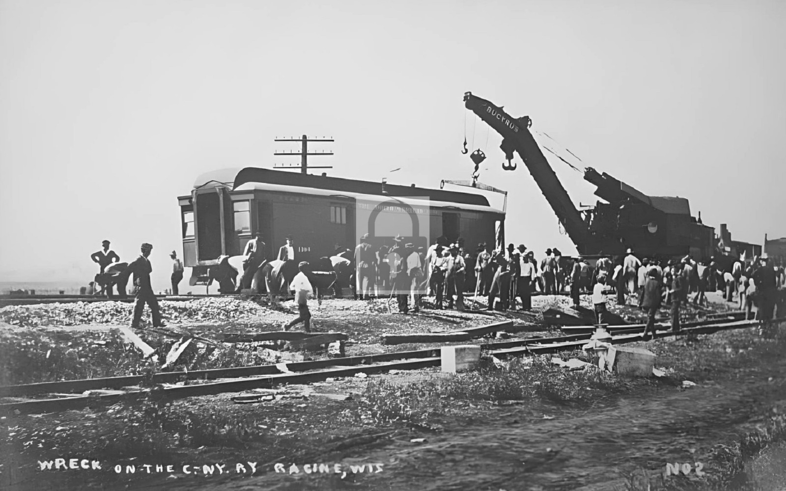 Railroad Train Wreck Bucyrus Crane Racine Wisconsin WI – Reprint