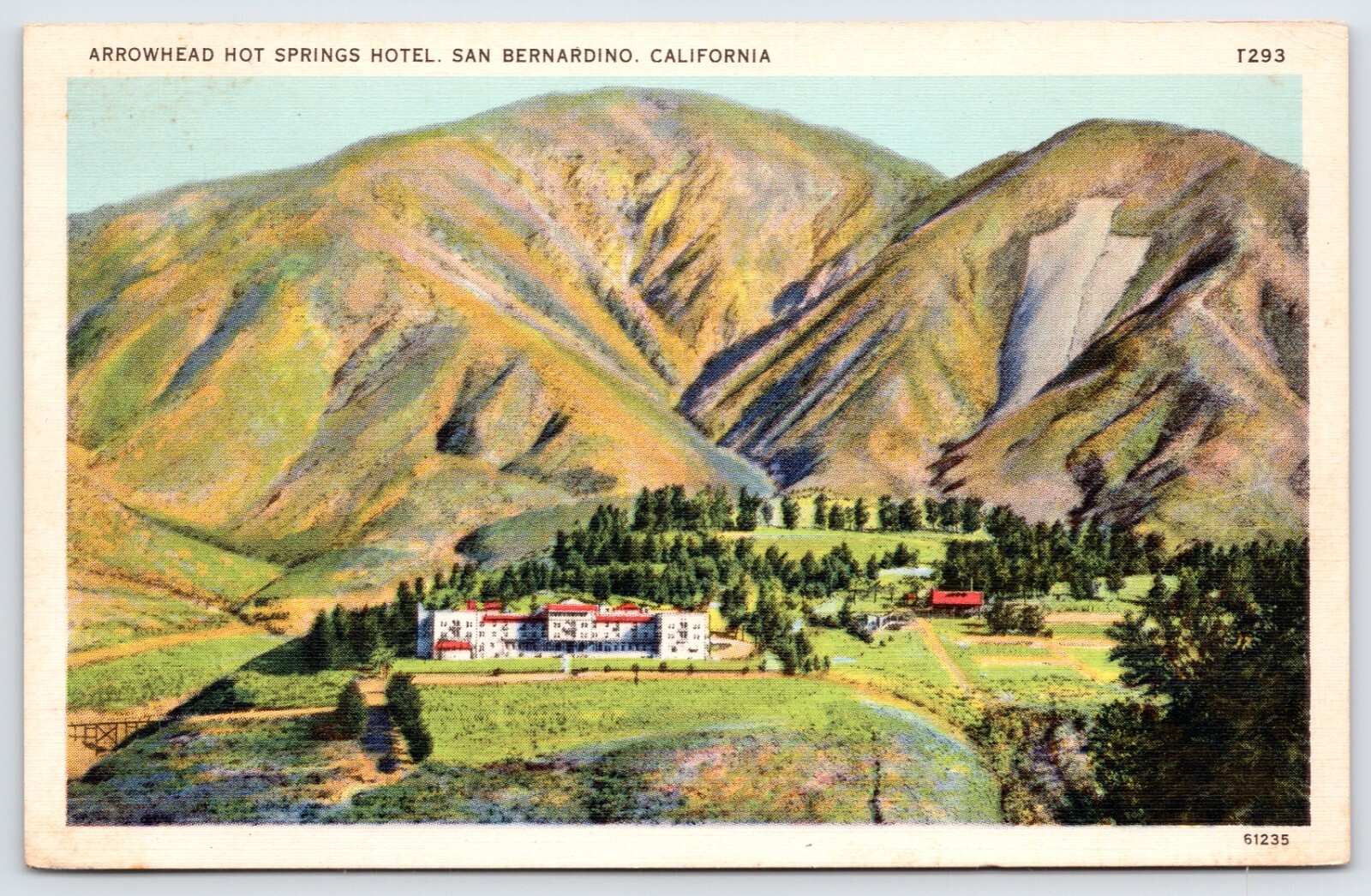 Postcard Arrowhead Hot Springs Hotel, San Bernardino California Posted 1937