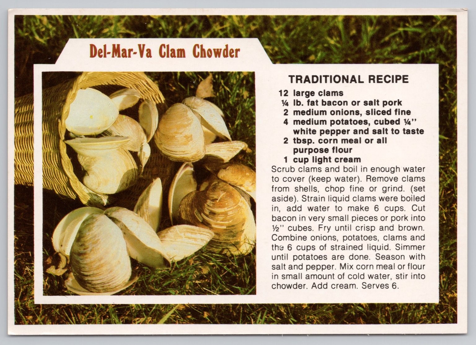 Del-Mar-Va Clam Chowder Traditional Kitchen Recipe Postcard HPS Inc