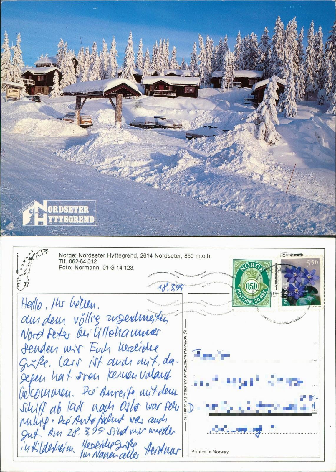Postcard Northseter Winter Hytterend in the Snow 1999
