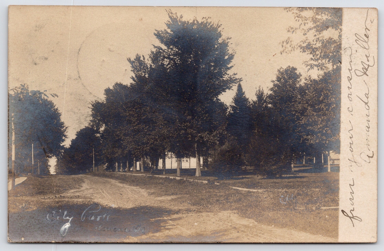 Monona IA~Amanda Miller Pic of City Park~1906 RPPC Tillie Stofferahn Sheldon IA