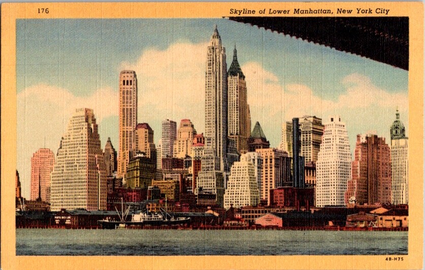 Postcard Lower Manhatten Skyline New York City NY New York c.1930-1945 K-293