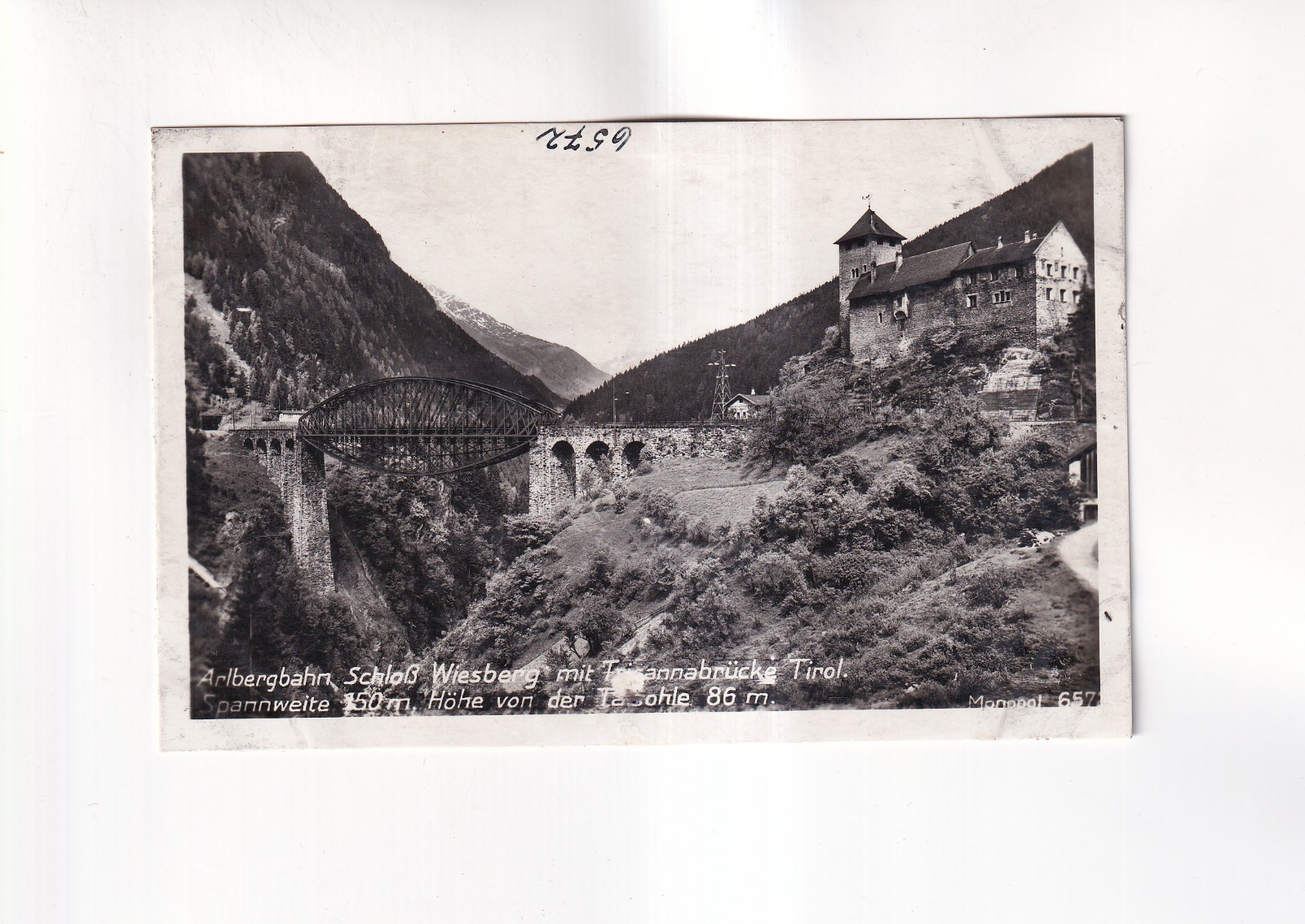 F6682) AK ARLBERGBAHN Wiesberg Castle with Trisanna Bridge Tyrol Postcard…
