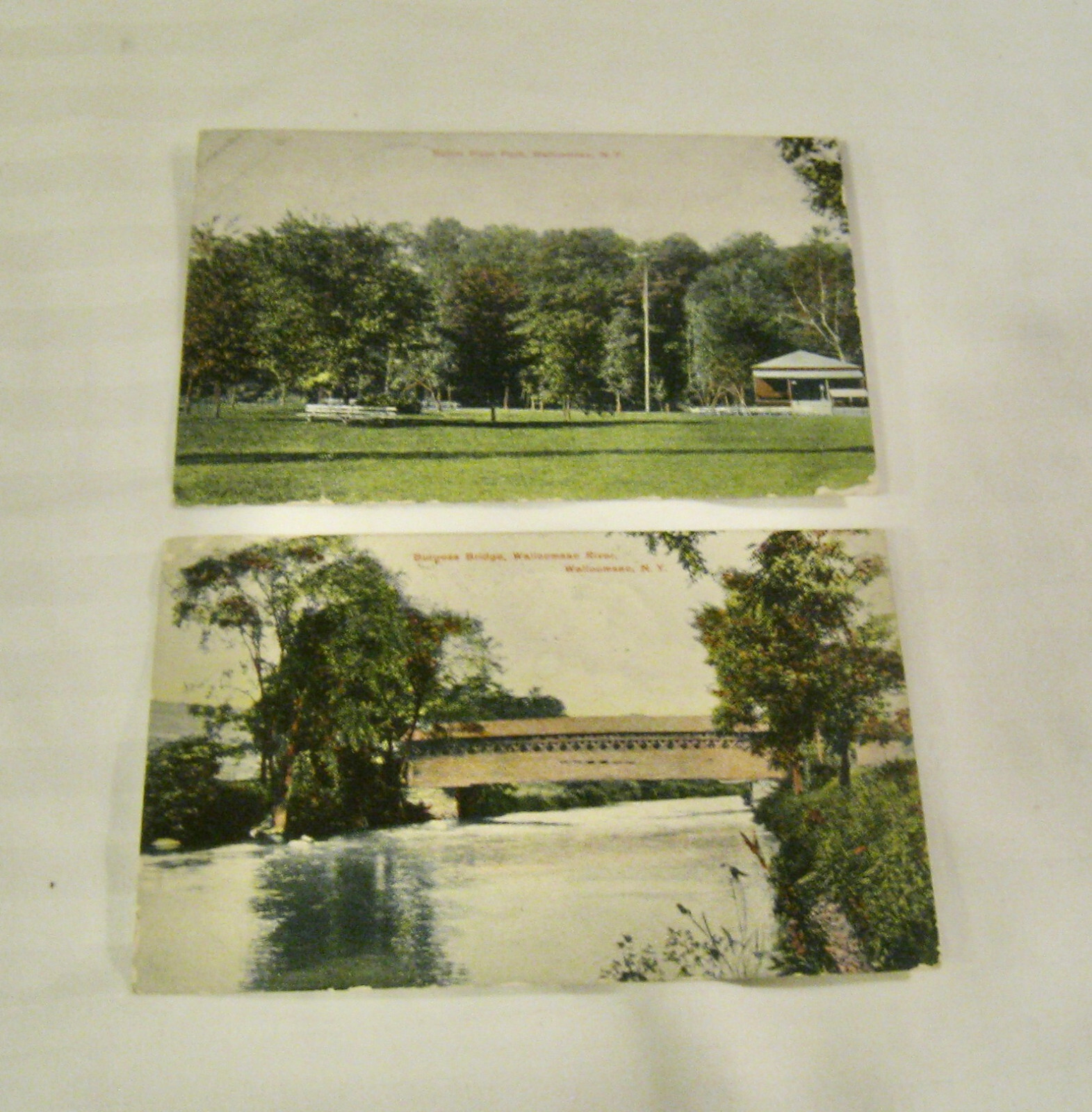 2 1907-15 WALLOOMSAC NY PHOTO POSTCARDS “BATTLE FIELD PARK”; “BURGESS BRIDGE,